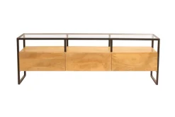 Miliboo Rechteckiges TV-Möbel mit Ablagefächern aus massivem Mangoholz, Glas und schwarzem Metall B150 cm DIYA* Tv-lowboards
