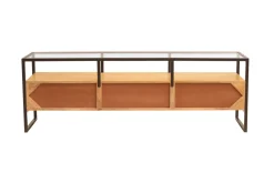 Miliboo Rechteckiges TV-Möbel mit Ablagefächern aus massivem Mangoholz, Glas und schwarzem Metall B150 cm DIYA* Tv-lowboards