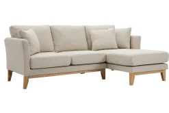 Miliboo Rechtsseitiges Ecksofa 4-Sitzer aus beigem Stoff mit abnehmbaren Bezug und hellem Holz OSLO* Ecksofas