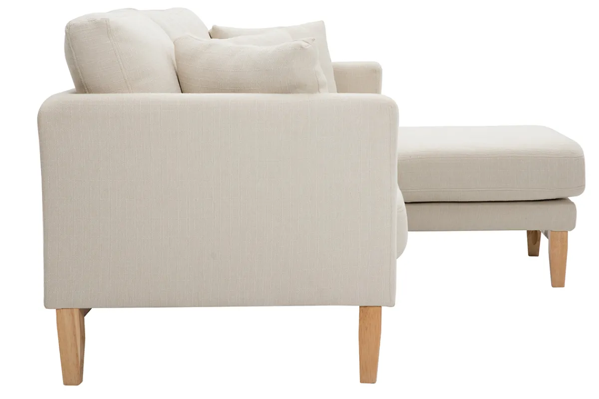 Miliboo Rechtsseitiges Ecksofa 4-Sitzer aus beigem Stoff mit abnehmbaren Bezug und hellem Holz OSLO* Ecksofas
