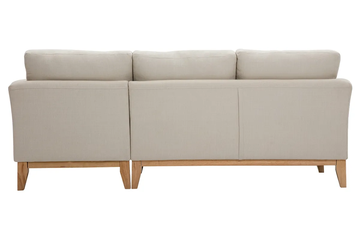 Miliboo Rechtsseitiges Ecksofa 4-Sitzer aus beigem Stoff mit abnehmbaren Bezug und hellem Holz OSLO* Ecksofas