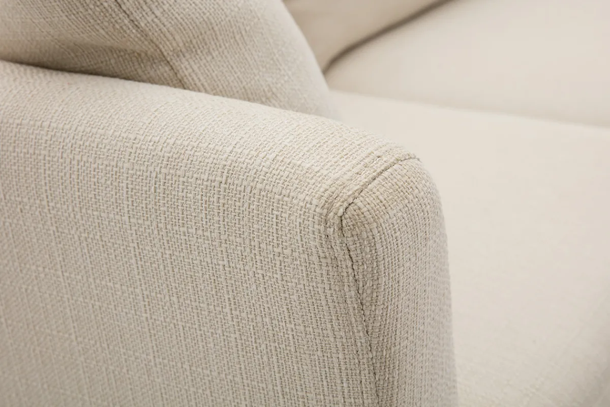 Miliboo Rechtsseitiges Ecksofa 4-Sitzer aus beigem Stoff mit abnehmbaren Bezug und hellem Holz OSLO* Ecksofas