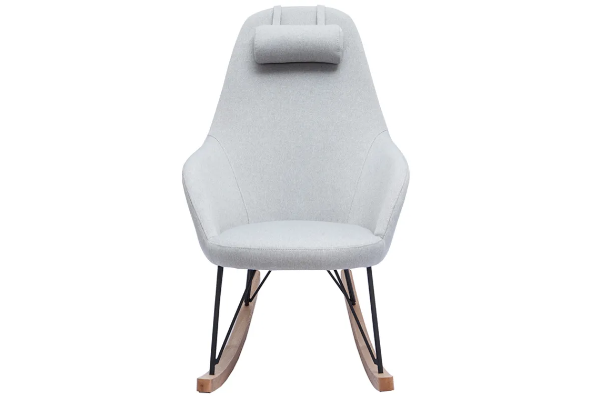 Miliboo Relax-Sessel - Schaukelstuhl Stoff Grau Füße Metall und Esche JHENE* Design-sessel|Schaukelstühle