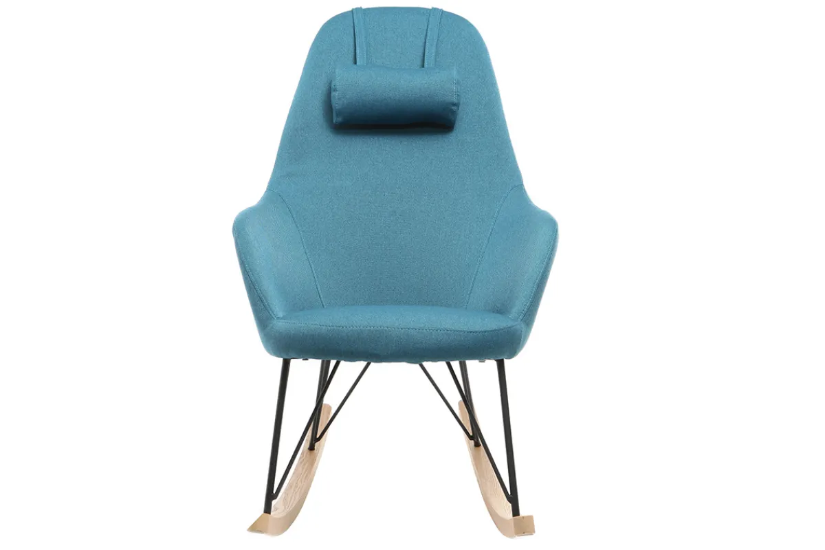 Miliboo Relax-Sessel - Schaukelstuhl Stoff Petrolblau Füße Metall und Esche JHENE* Design-sessel|Schaukelstühle