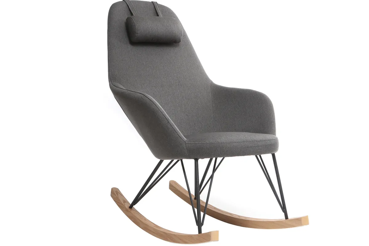 Miliboo Relax-Sessel - Schaukelstuhl Stoff Grau Füße Metall und Esche JHENE* Design-sessel|Schaukelstühle