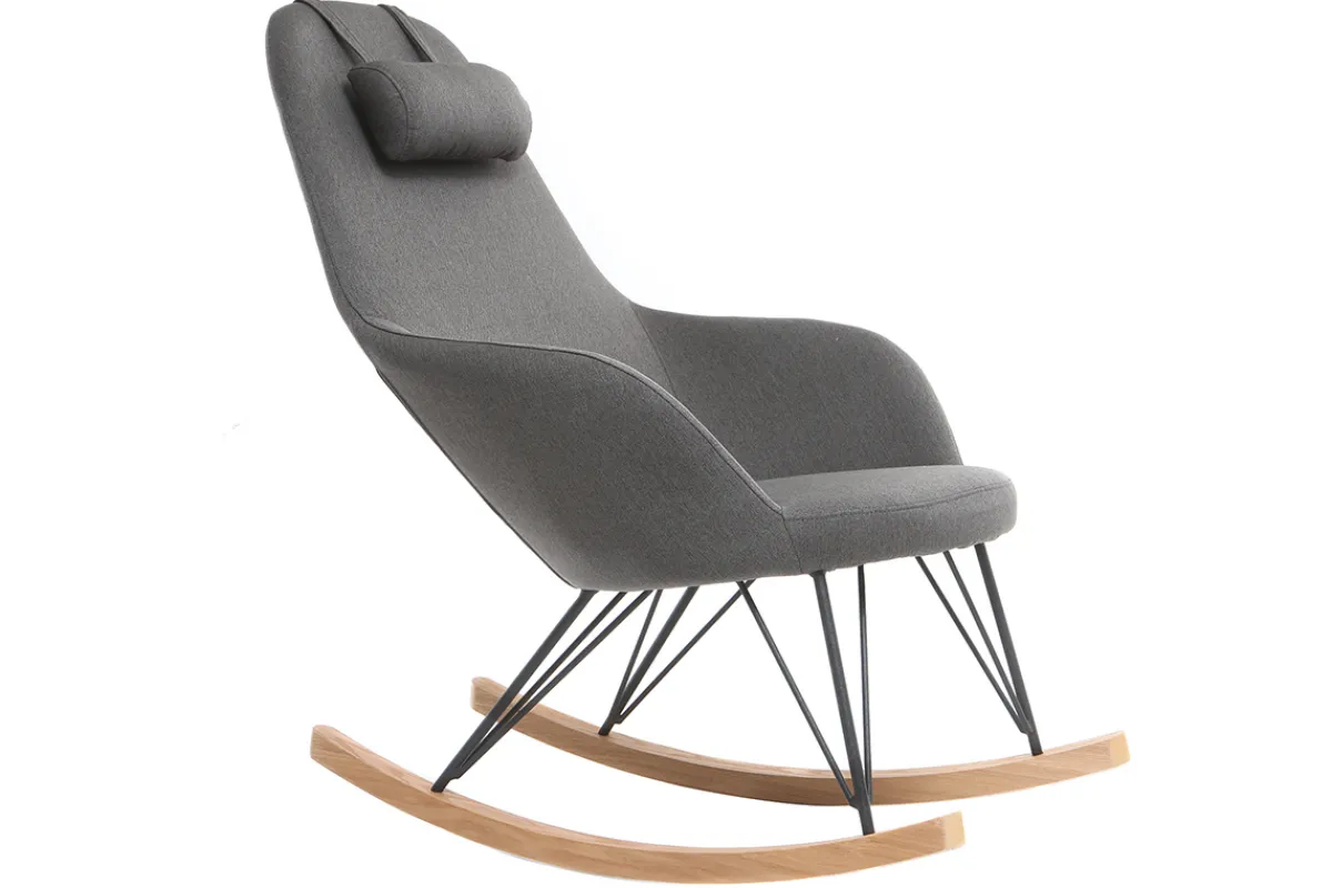 Miliboo Relax-Sessel - Schaukelstuhl Stoff Grau Füße Metall und Esche JHENE* Design-sessel|Schaukelstühle