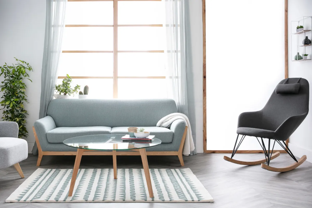 Miliboo Relax-Sessel - Schaukelstuhl Stoff Grau Füße Metall und Esche JHENE* Design-sessel|Schaukelstühle