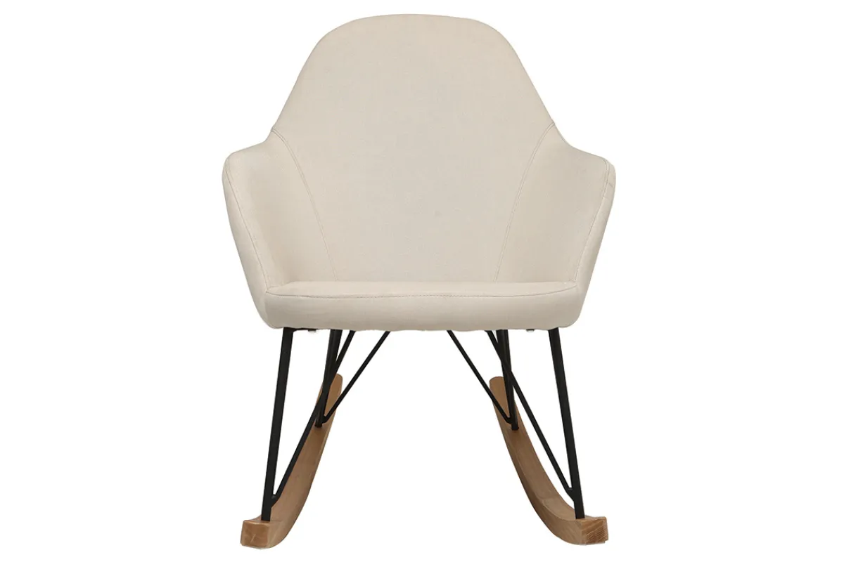 Miliboo Relax-Sessel - Schaukelstuhl Stoff naturfarben Füße Metall und Esche JHENE* Design-sessel|Schaukelstühle