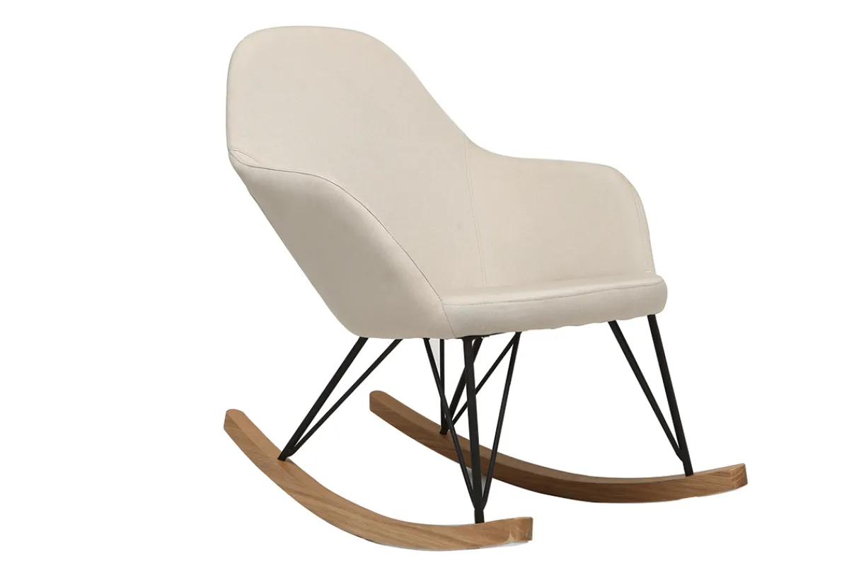 Miliboo Relax-Sessel - Schaukelstuhl Stoff naturfarben Füße Metall und Esche JHENE* Design-sessel|Schaukelstühle