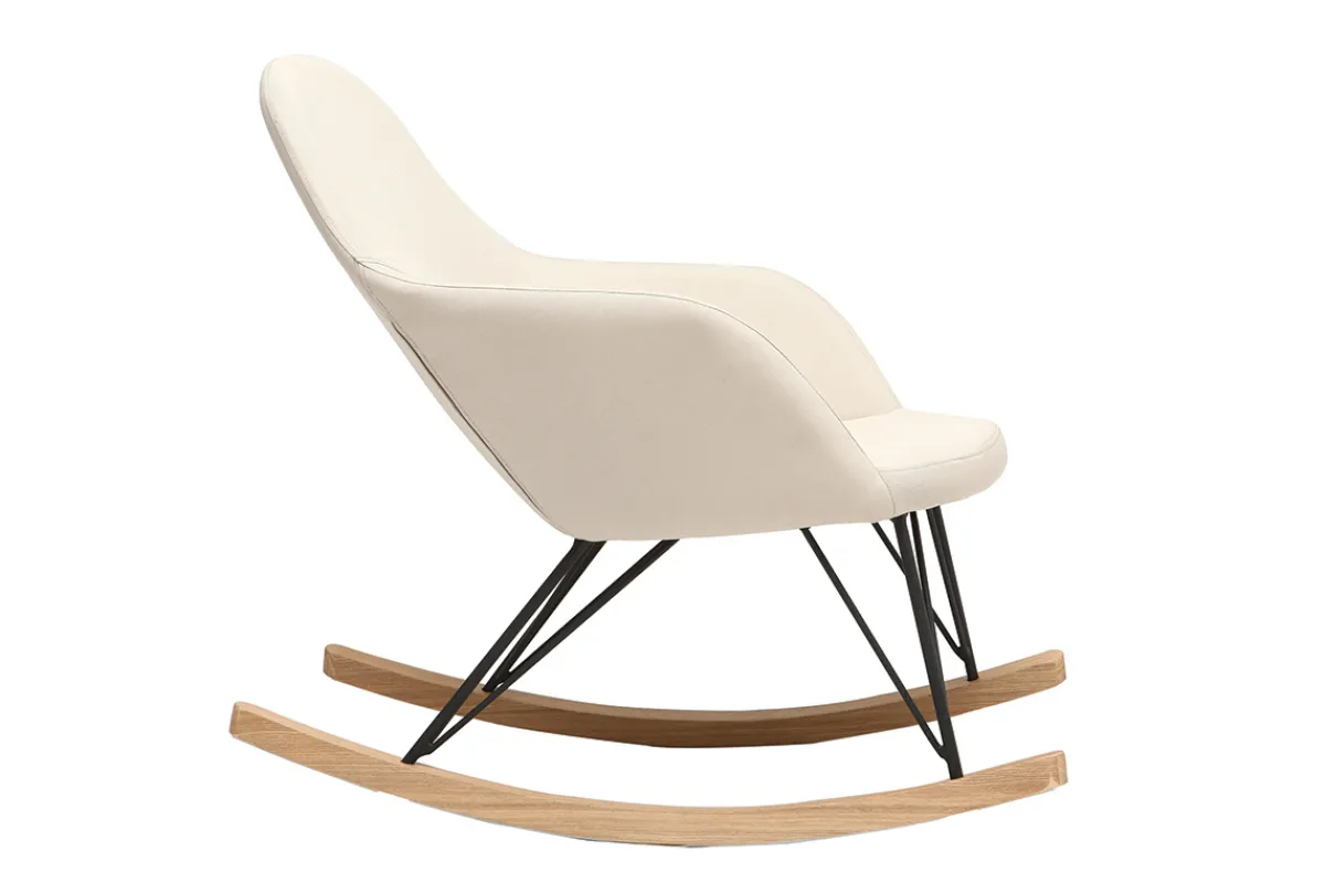 Miliboo Relax-Sessel - Schaukelstuhl Stoff naturfarben Füße Metall und Esche JHENE* Design-sessel|Schaukelstühle