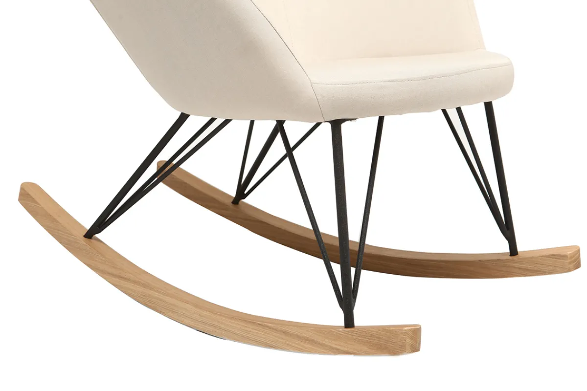 Miliboo Relax-Sessel - Schaukelstuhl Stoff naturfarben Füße Metall und Esche JHENE* Design-sessel|Schaukelstühle