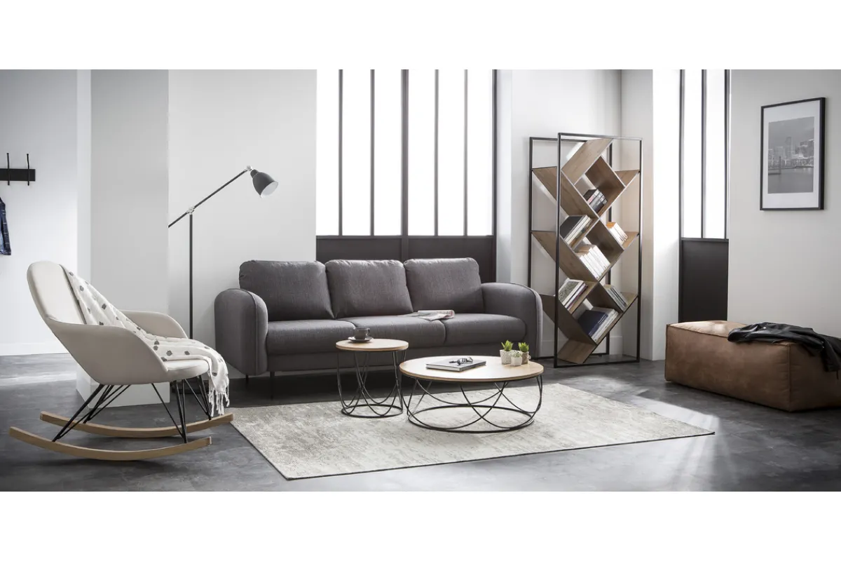 Miliboo Relax-Sessel - Schaukelstuhl Stoff naturfarben Füße Metall und Esche JHENE* Design-sessel|Schaukelstühle