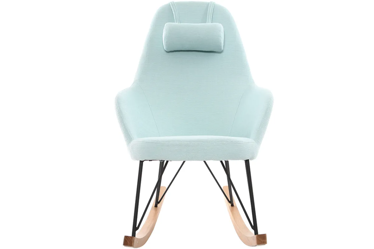 Miliboo Relax-Sessel - Schaukelstuhl Stoff Meeresgrün Füße Metall und Esche JHENE* Design-sessel|Schaukelstühle
