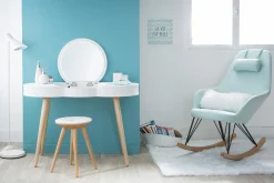 Miliboo Relax-Sessel - Schaukelstuhl Stoff Meeresgrün Füße Metall und Esche JHENE* Design-sessel|Schaukelstühle