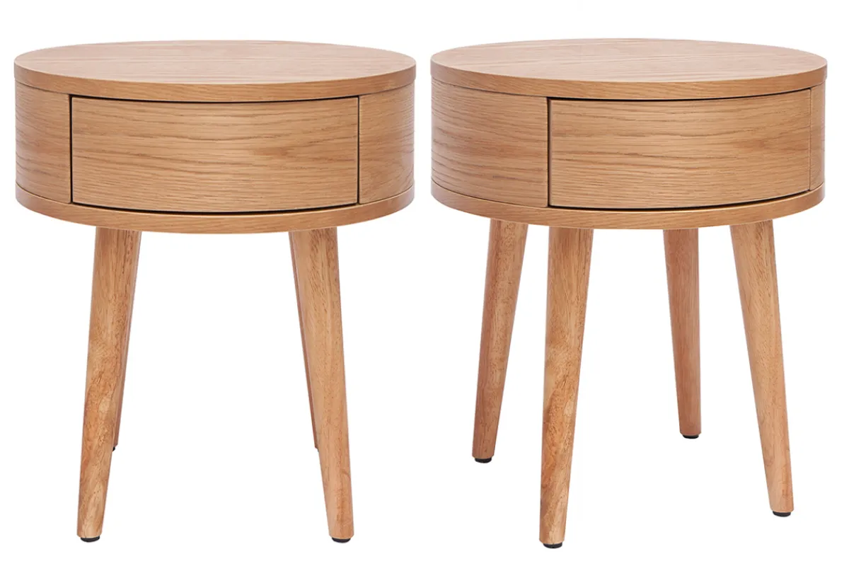 Miliboo Runde Nachttische aus hellem Holz mit Schublade D45 cm (2er-Set) JUDITH* Nachttische