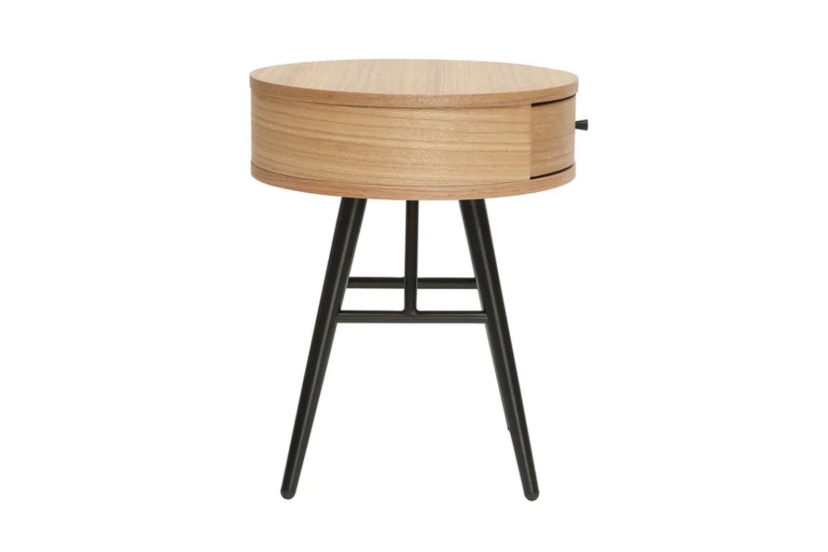 Miliboo Runde Nachttische mit Schublade aus hellem Holz und schwarzem Metall D41 cm (2er-Set) KORAL* Nachttische