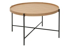 Miliboo Runder Couchtisch aus hellem Holz und schwarzem Metall D75 cm BASSY* Couchtische
