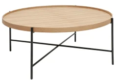 Miliboo Runder Couchtisch aus hellem Holz und schwarzem Metall D90 cm BASSY* Couchtische