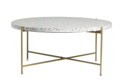 Miliboo Runder Couchtisch aus Terrazzo und goldfarbenes Metall D81 cm MEZZO* Couchtische