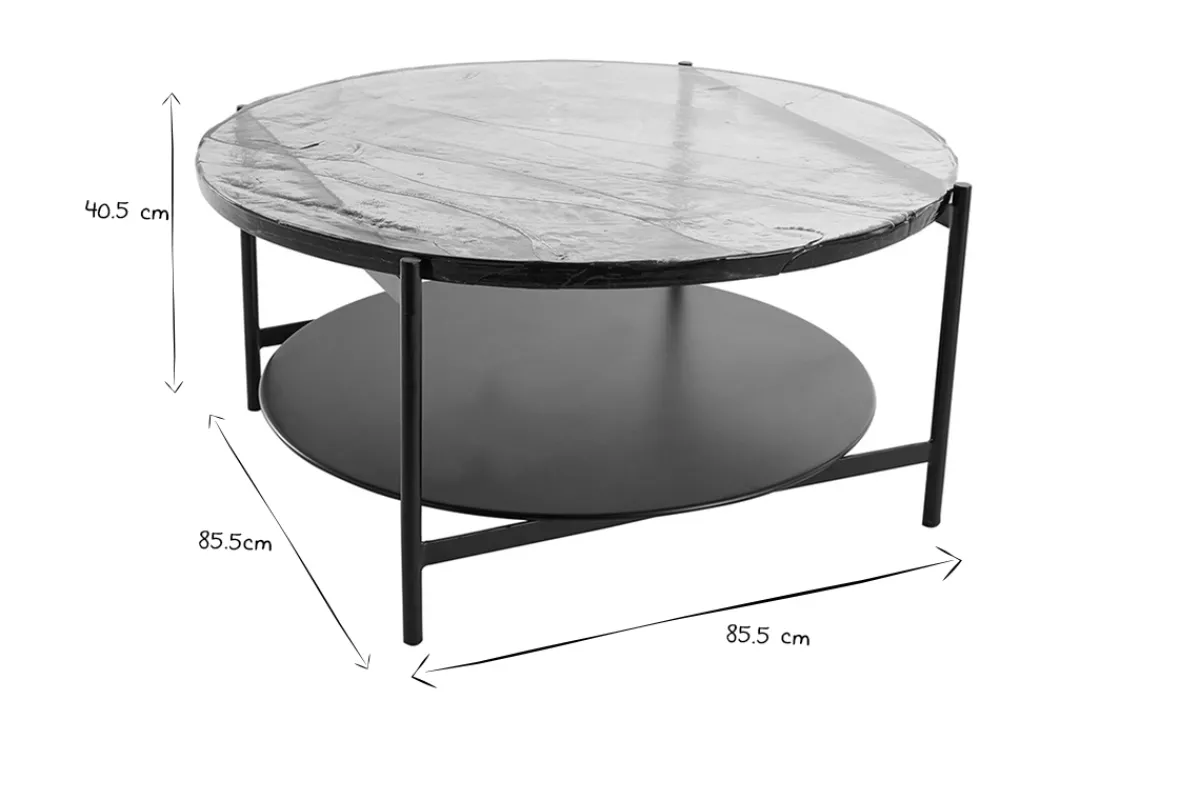 Miliboo Runder Couchtisch mit zwei Tischplatten aus recyceltem Glas und schwarzem Metall D85 cm WELLE* Couchtische