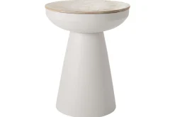Miliboo Runder Design-Beistelltisch mit Ablage aus hellbeigem Metall und massivem Mangoholz H52 cm TAM* Beistelltische