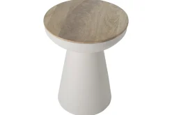 Miliboo Runder Design-Beistelltisch mit Ablage aus hellbeigem Metall und massivem Mangoholz H52 cm TAM* Beistelltische