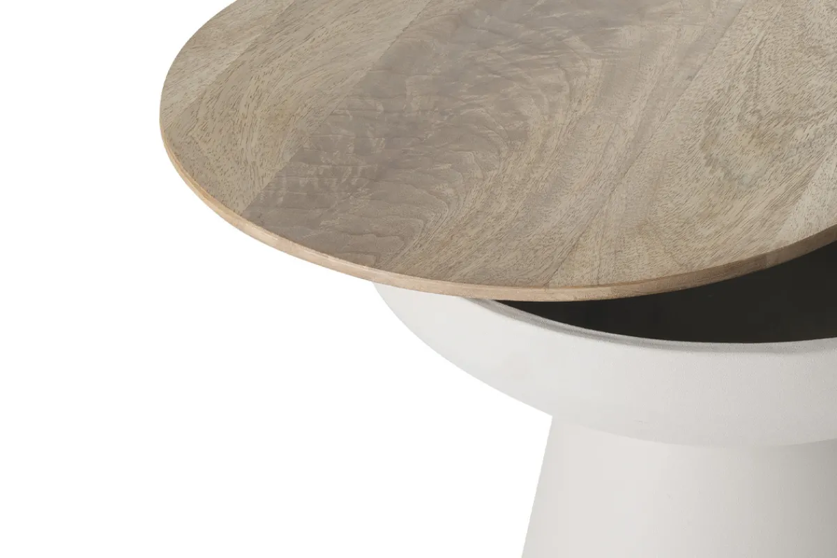 Miliboo Runder Design-Beistelltisch mit Ablage aus hellbeigem Metall und massivem Mangoholz H52 cm TAM* Beistelltische
