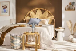 Miliboo Runder Design-Beistelltisch mit Ablage aus hellbeigem Metall und massivem Mangoholz H52 cm TAM* Beistelltische