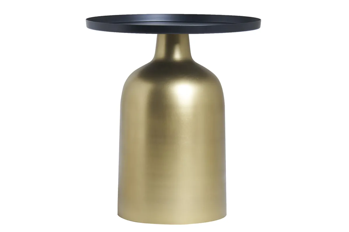 Miliboo Runder Design-Beistelltisch aus Metall goldfarben mit mattschwarzer Tischplatte RAMSES* Beistelltische