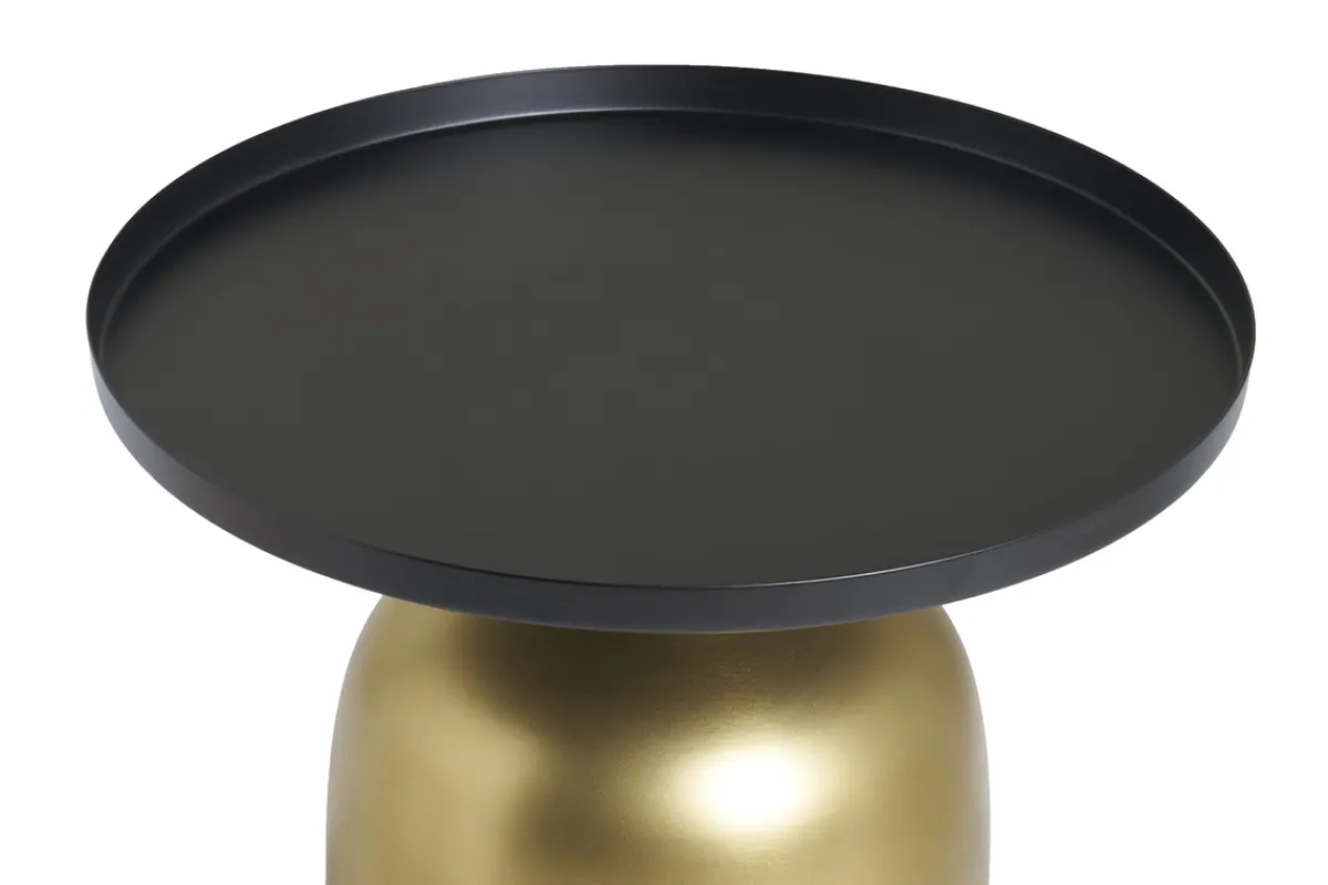 Miliboo Runder Design-Beistelltisch aus Metall goldfarben mit mattschwarzer Tischplatte RAMSES* Beistelltische