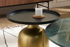 Miliboo Runder Design-Beistelltisch aus Metall goldfarben mit mattschwarzer Tischplatte RAMSES* Beistelltische