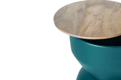 Miliboo Runder Design-Beistelltisch mit Ablage aus entenblauem Metall und massivem Mangoholz D30 cm YOYO* Beistelltische