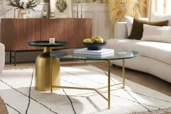 Miliboo Runder Design-Couchtisch aus grünem Marmor und Messing D 90 cm SILLON* Couchtische