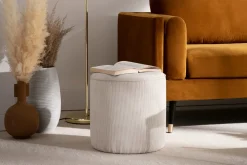 Miliboo Runder Hocker aus beigem Cord D 40 cm LOUIS* Sitzsäcke|Sitzsäcke