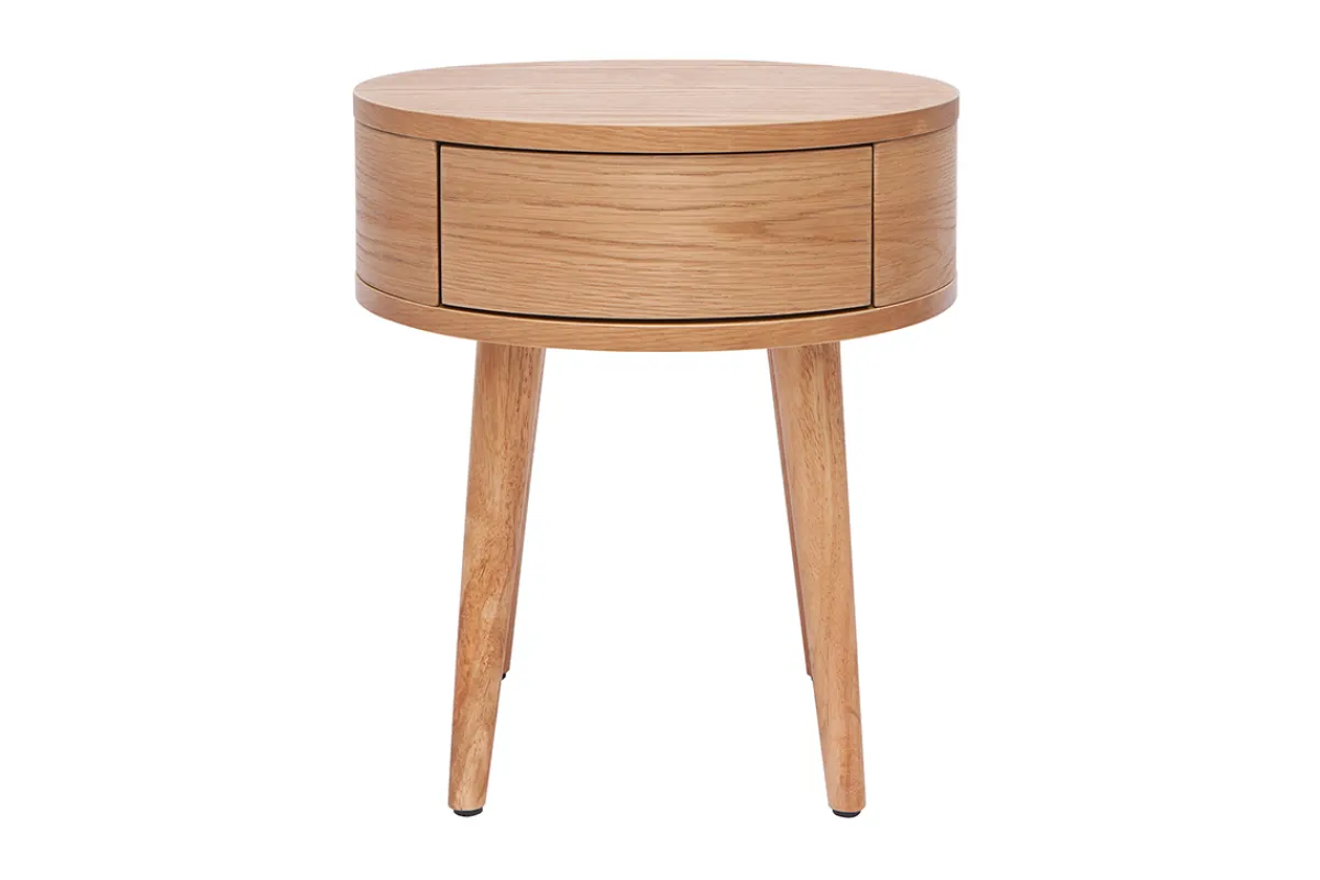 Miliboo Runder Nachttisch aus hellem Holz mit Schublade D45 cm JUDITH* Nachttische