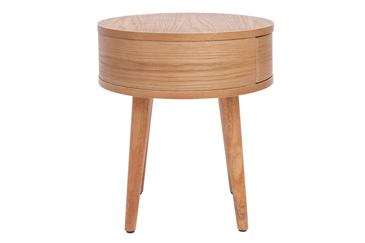 Miliboo Runder Nachttisch aus hellem Holz mit Schublade D45 cm JUDITH* Nachttische