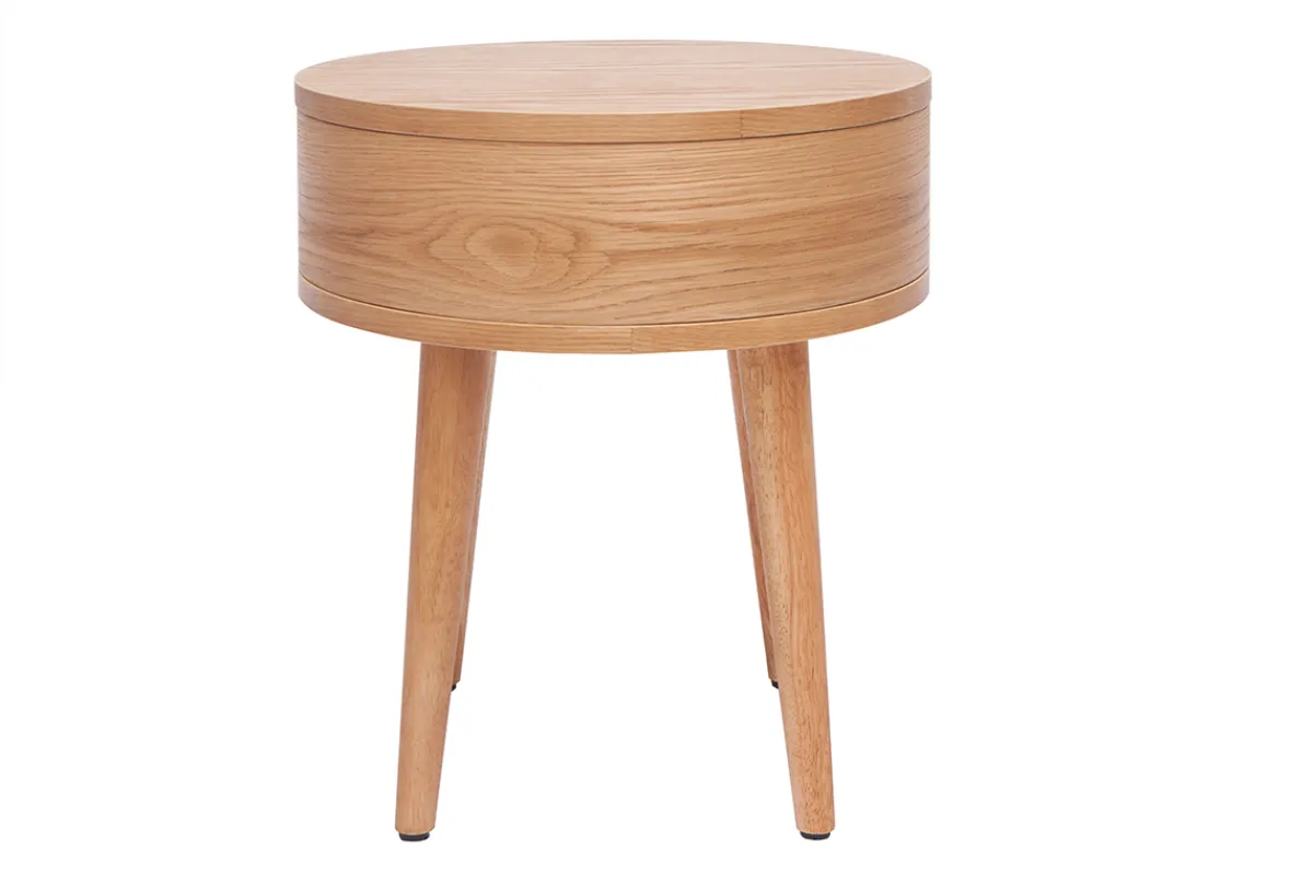 Miliboo Runder Nachttisch aus hellem Holz mit Schublade D45 cm JUDITH* Nachttische
