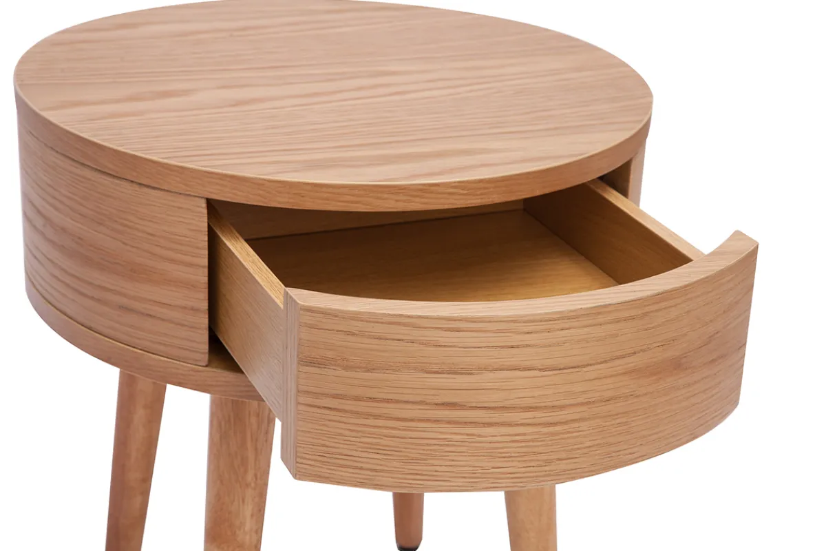 Miliboo Runder Nachttisch aus hellem Holz mit Schublade D45 cm JUDITH* Nachttische