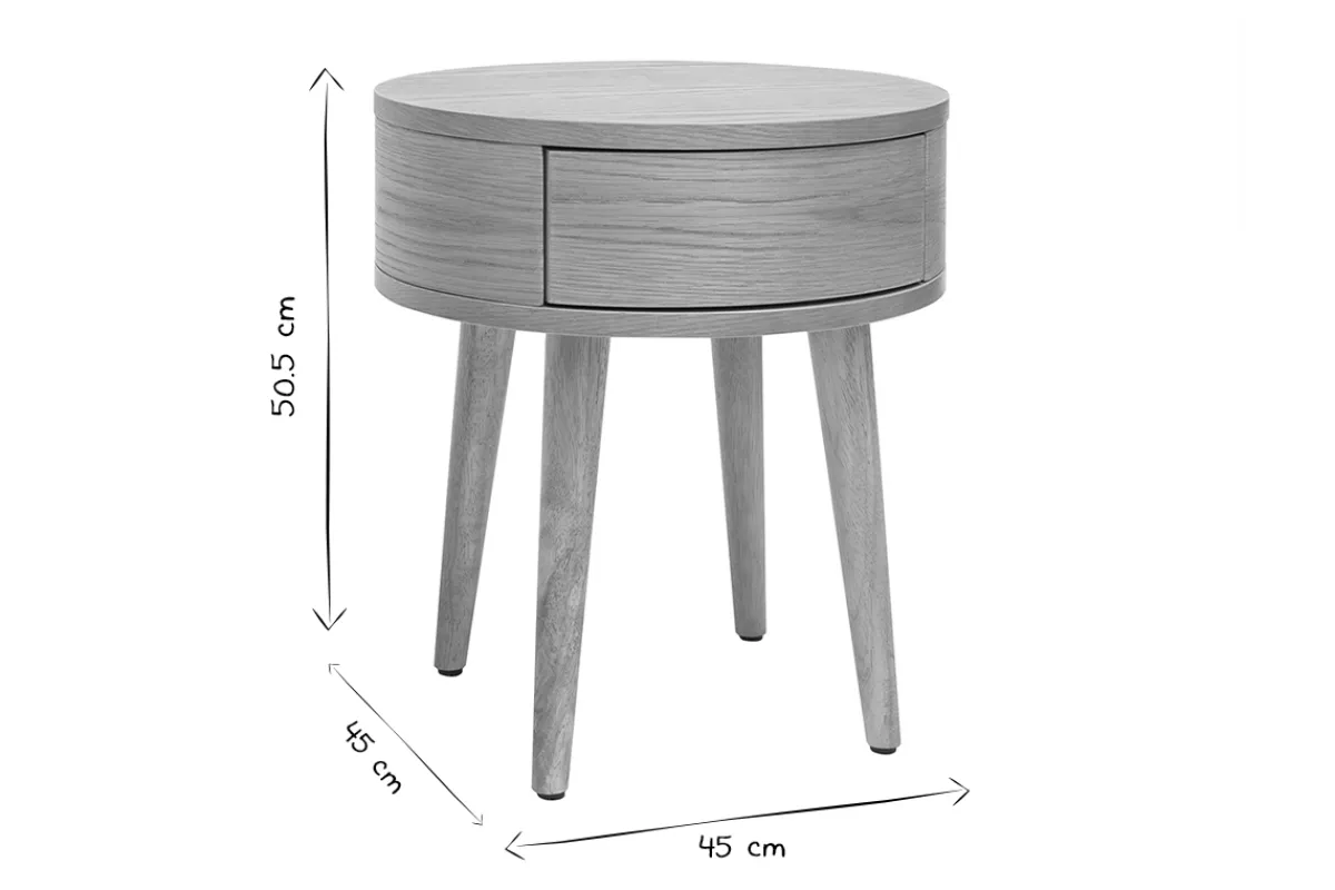 Miliboo Runder Nachttisch aus hellem Holz mit Schublade D45 cm JUDITH* Nachttische