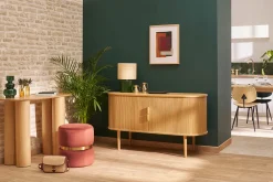 Miliboo Runder Pouf aus blauem Samt, ziegelrotem Rot und goldenem Metall D40 cm JOY* Sitzsäcke|Sitzsäcke