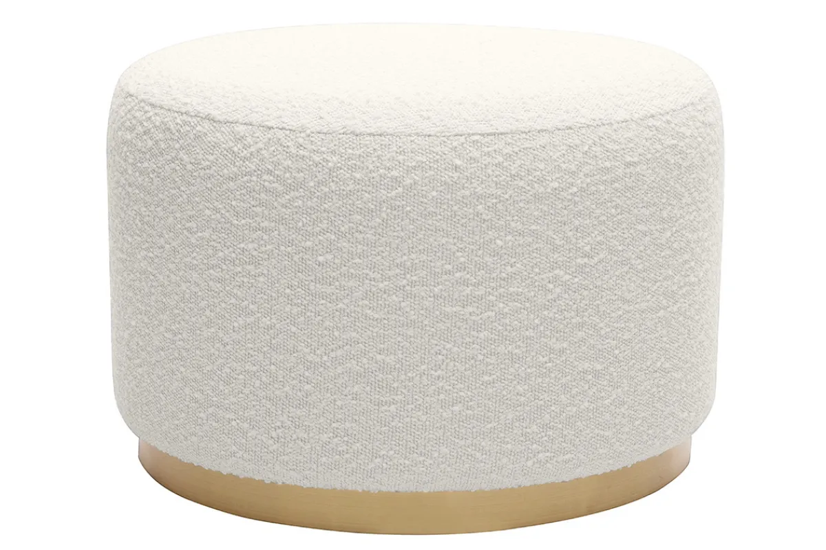 Miliboo Runder Pouf aus schimmerndem Wollmischgewebe in gebrochenem Weiß und goldfarbenem Metall D54 cm AMAYA* Sitzsäcke|Sitzsäcke