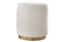 Miliboo Runder Pouf aus weißem Wollbouclé-Effektstoff und goldenem Metall D40 cm AMAYA* Sitzsäcke|Sitzsäcke