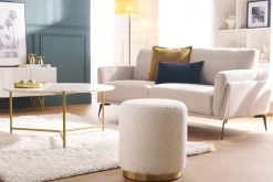 Miliboo Runder Pouf aus weißem Wollbouclé-Effektstoff und goldenem Metall D40 cm AMAYA* Sitzsäcke|Sitzsäcke