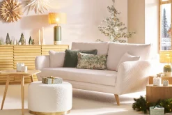 Miliboo Runder Samt- und goldenes Metallpouf in Taupe D54 cm AMAYA* Sitzsäcke|Sitzsäcke