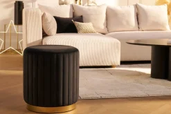 Miliboo Runder Samt- und Metallpuff in Schwarz und Gold D40 cm DONA* Sitzsäcke|Sitzsäcke