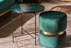 Miliboo Runder Samtpouf in Dunkelgrün mit goldenem Metall D40 cm JOY* Sitzsäcke|Sitzsäcke
