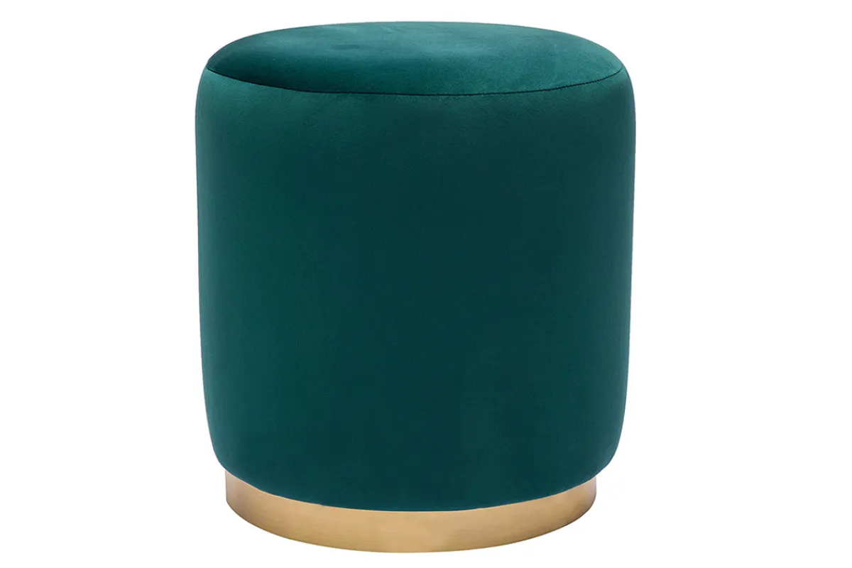 Miliboo Runder Samt-Pouf in petrolblau und goldfarbenem Metall D40 cm AMAYA* Sitzsäcke|Sitzsäcke