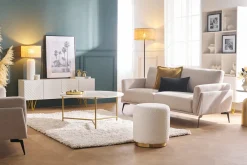 Miliboo Runder Samt-Pouf in petrolblau und goldfarbenem Metall D40 cm AMAYA* Sitzsäcke|Sitzsäcke