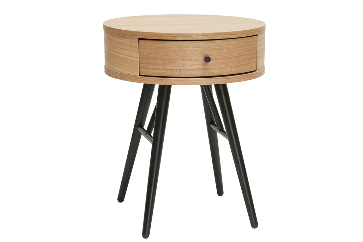 Miliboo Runder Vintage-Nachttisch aus hellem Holz, schwarzem Metall KORAL* Nachttische