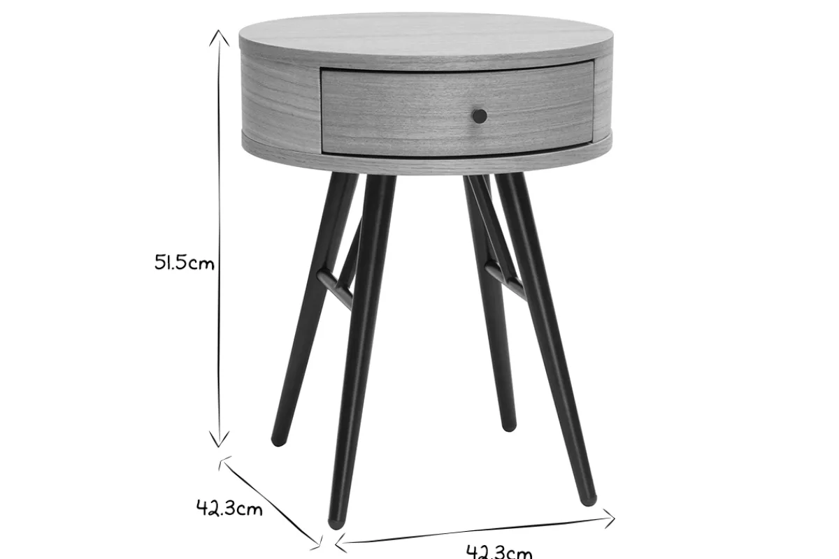 Miliboo Runder Vintage-Nachttisch aus hellem Holz, schwarzem Metall KORAL* Nachttische